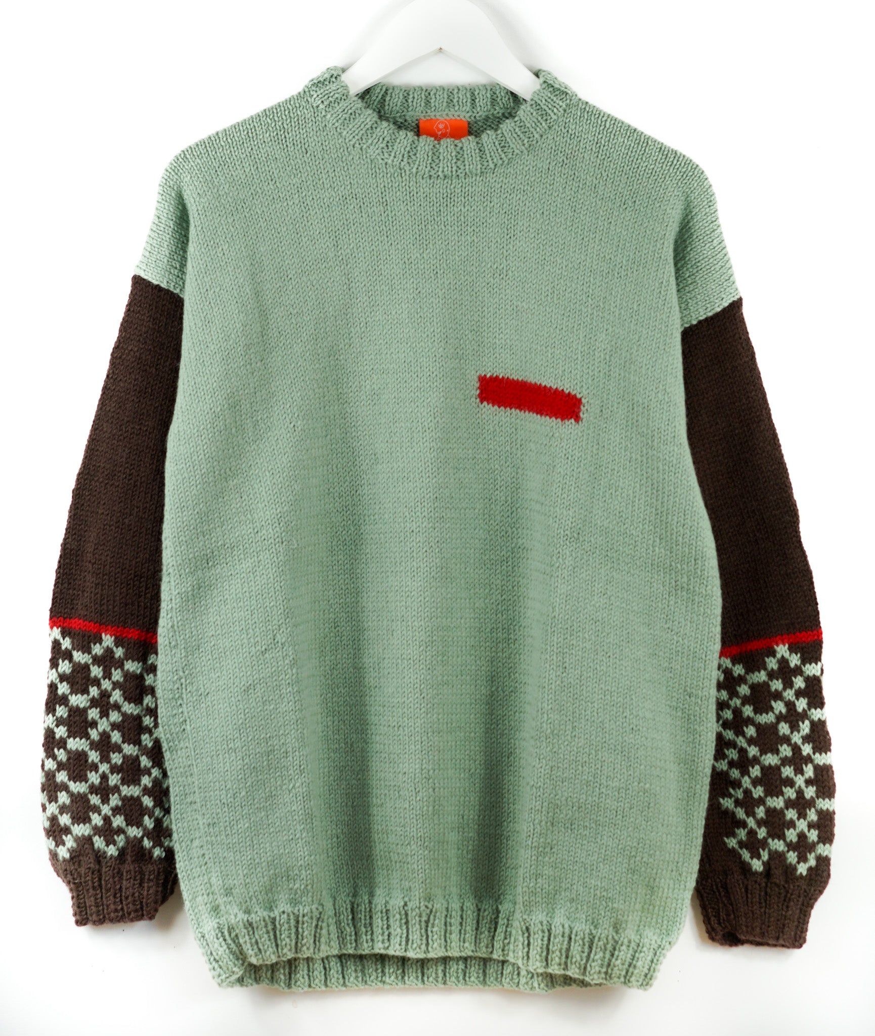 pure wool hand knitted one off Pattern Sleeve Mint Jumper