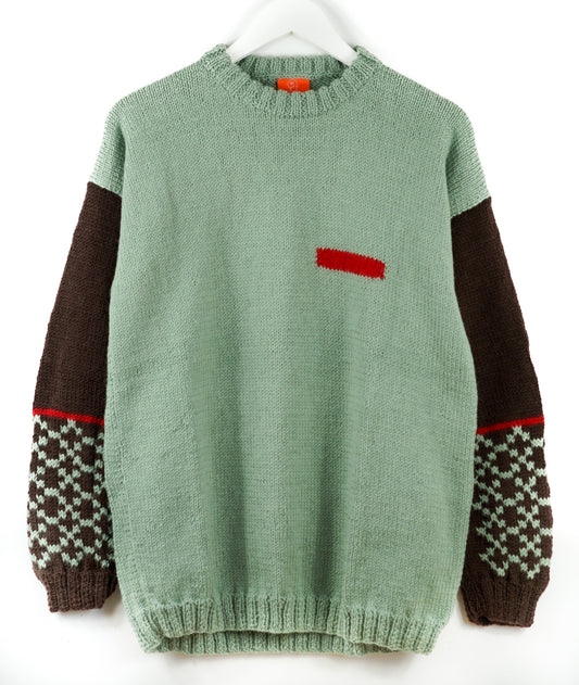 pure wool hand knitted one off Pattern Sleeve Mint Jumper
