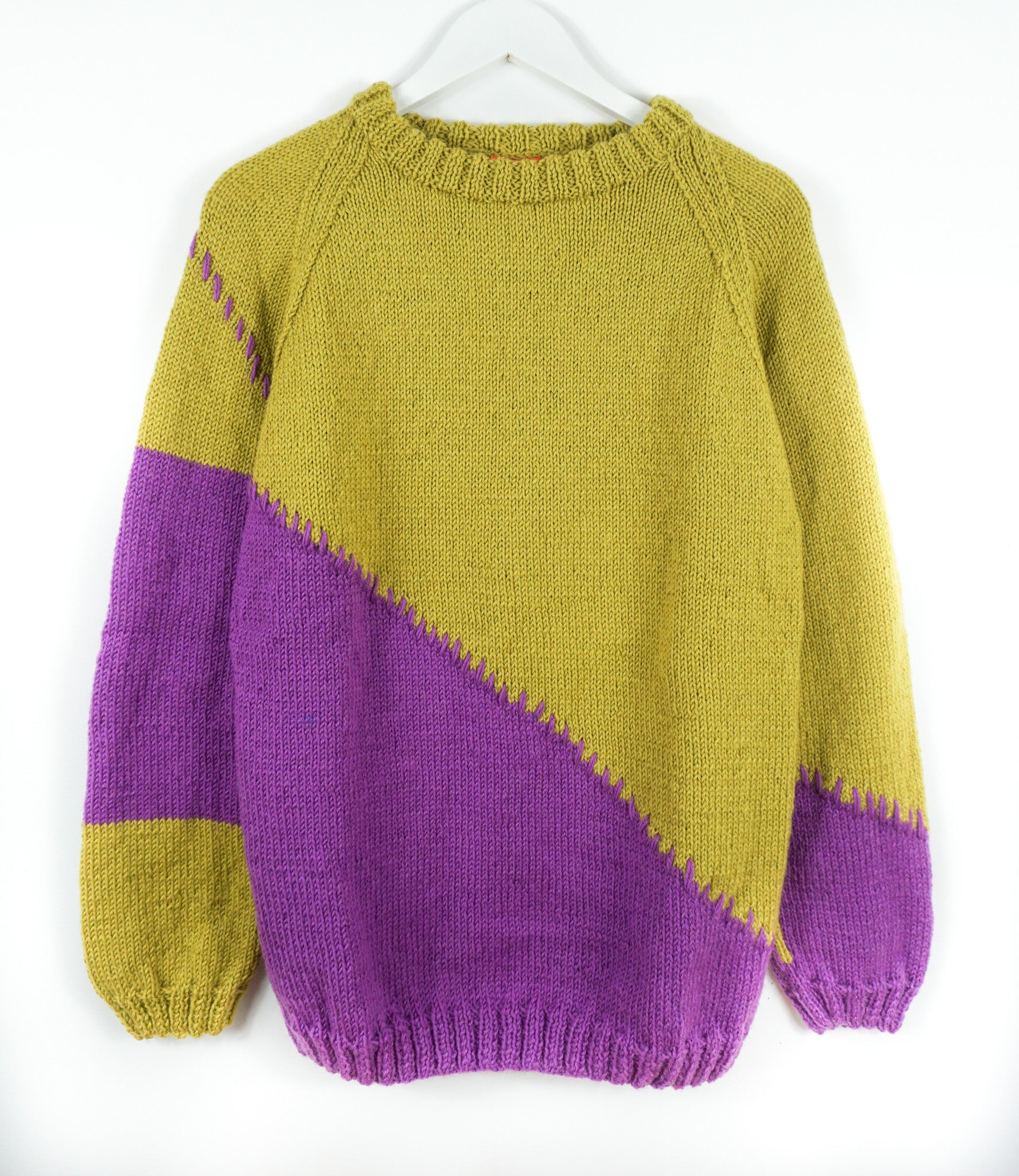 pure wool hand knitted one off Pistachio Duotone Diagonal Jumper