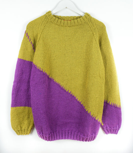 pure wool hand knitted one off Pistachio Duotone Diagonal Jumper