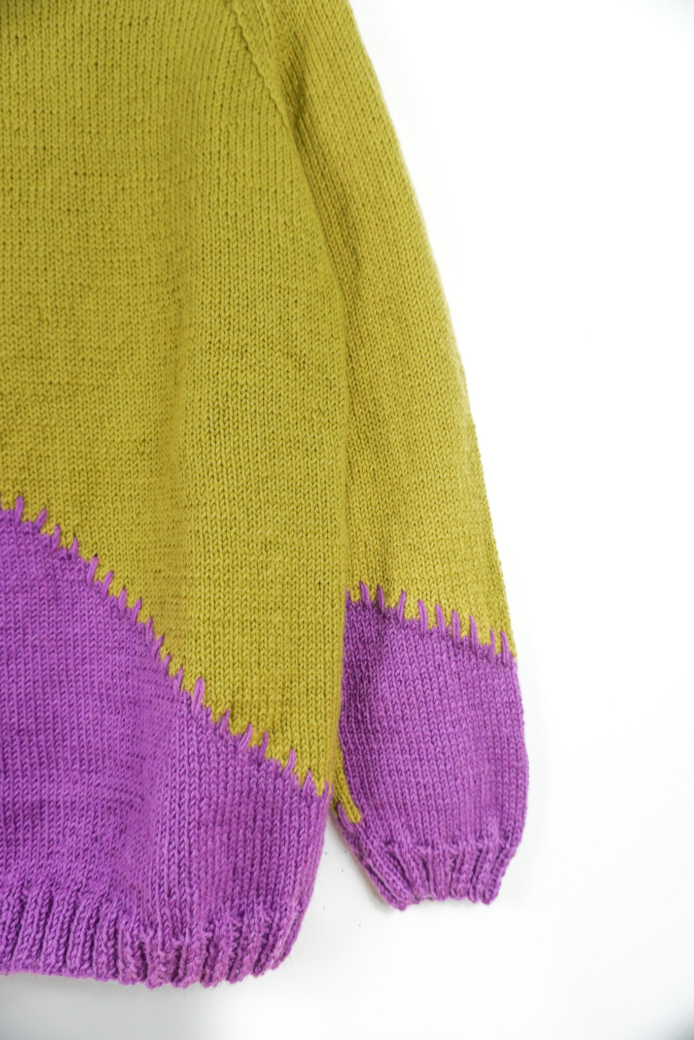 pure wool hand knitted one off Pistachio Duotone Diagonal Jumper