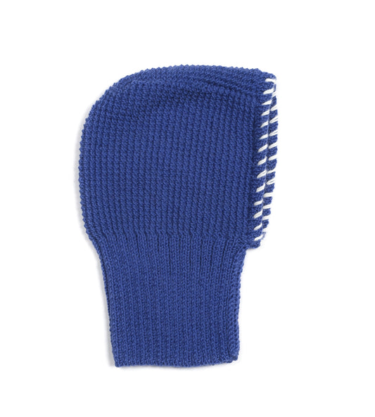Pure Wool Blue Balaclava with white braids. Hand knitted