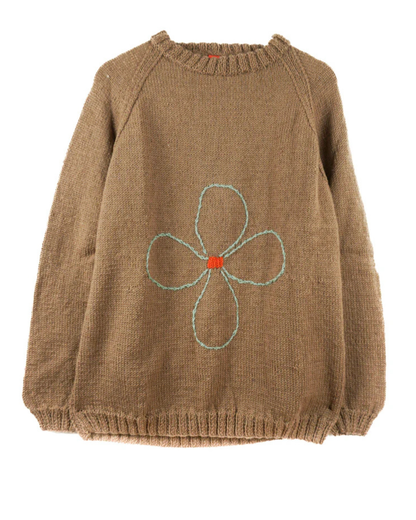 Brown Jumper with a flower on a white background