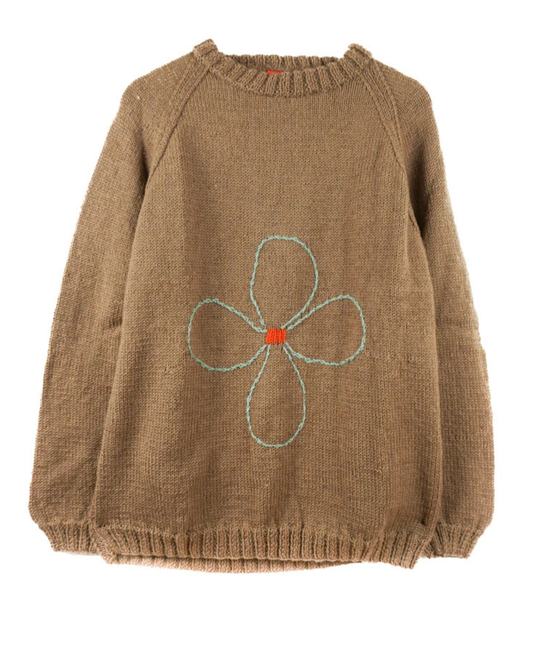 Brown Jumper with a flower on a white background