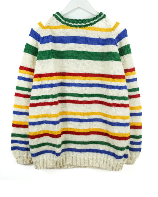 Colorful striped sweater on a white background