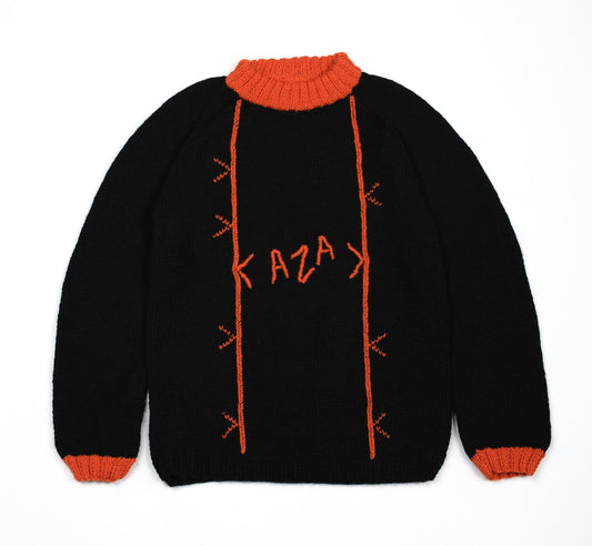 Pure Wool black jumper with unique Typography. Hand knitted with medium fit