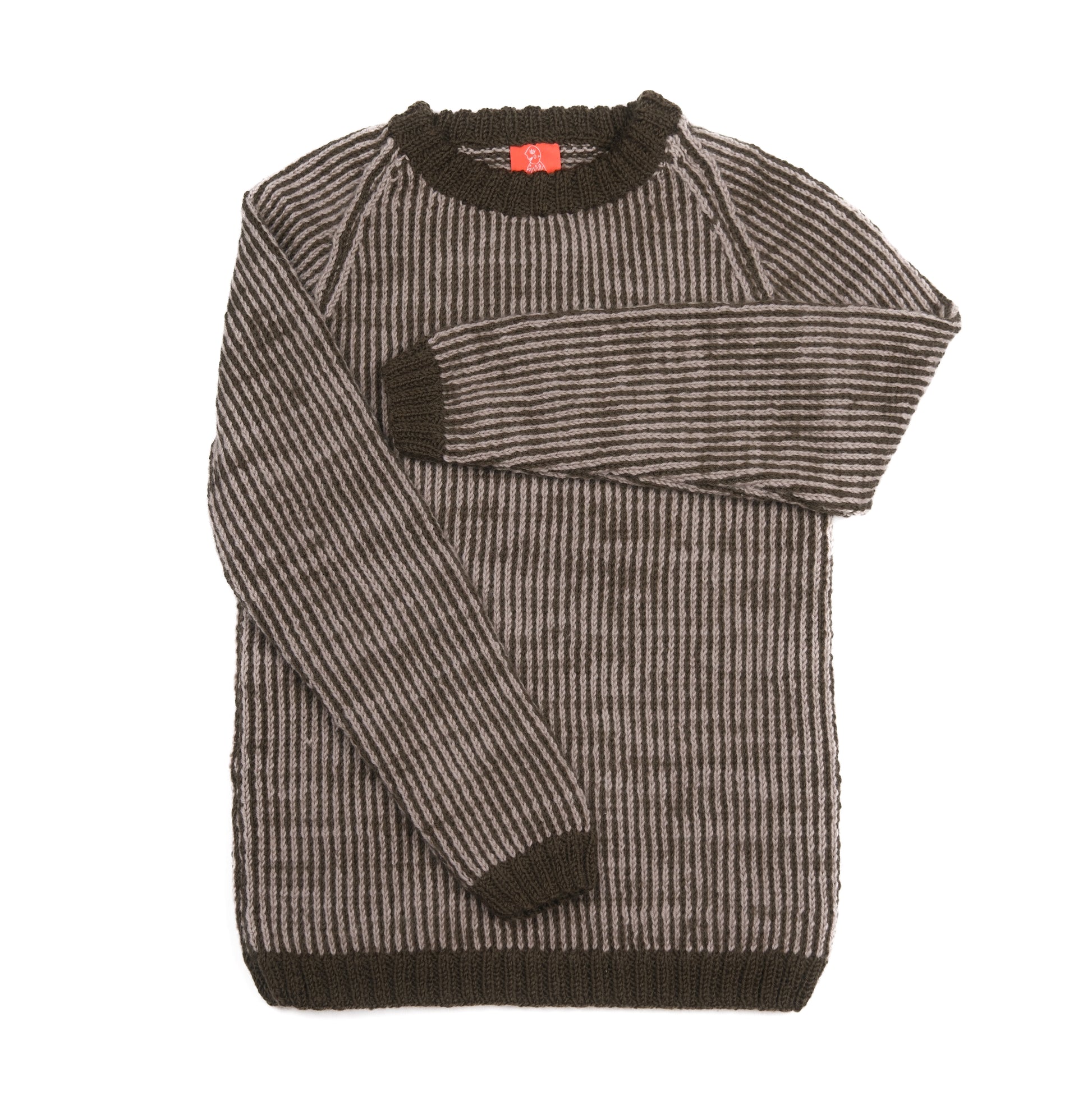 Pure Wool Brown Jumper with stripes, hand knitted and one off