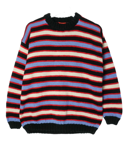 Multicolored striped sweater on a white background
