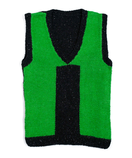 Pure Wool jumper with Pistachio colour Vest. Hand knitted with medium fit.