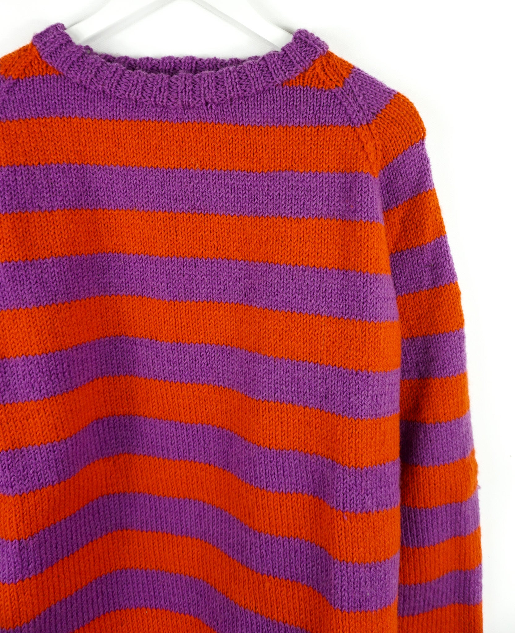 Purple Vermillion Striped Jumper hand knitted pure wool 