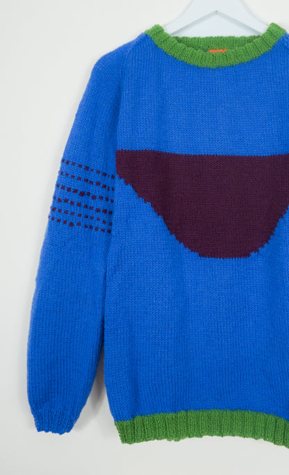 pure wool hand knitted one off Tongue Out Cobalt Jumper