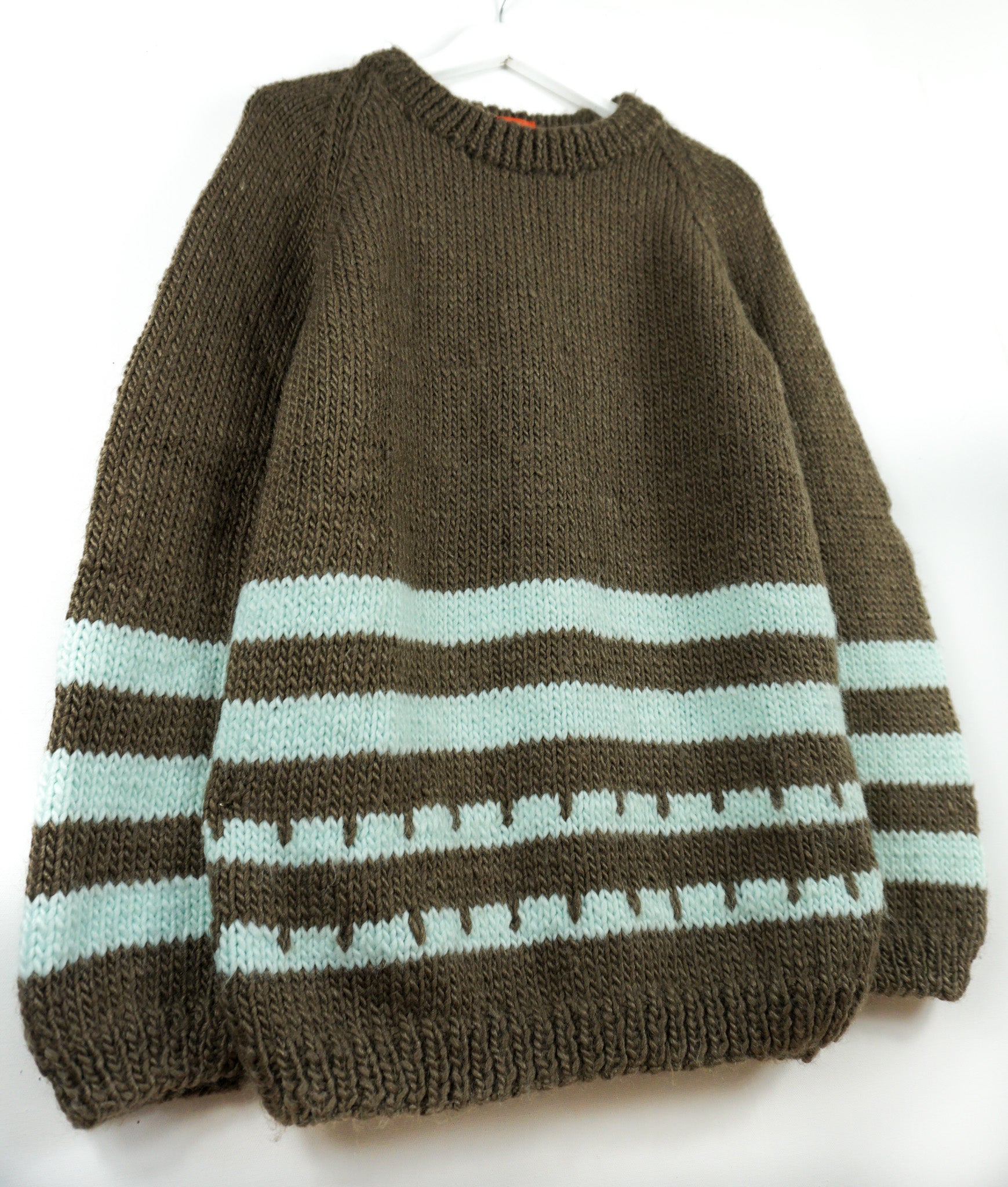 Turqouise Patter Brown Jumper hand knitted