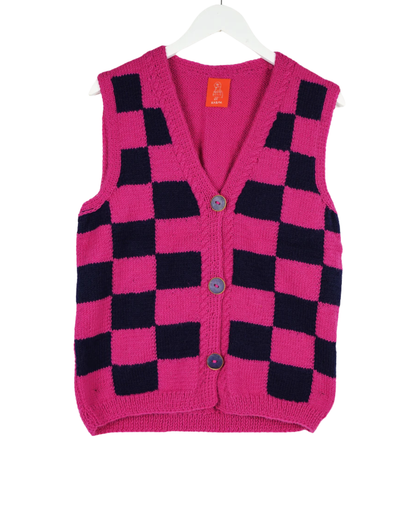 Dark Pink Checkered Cardigan