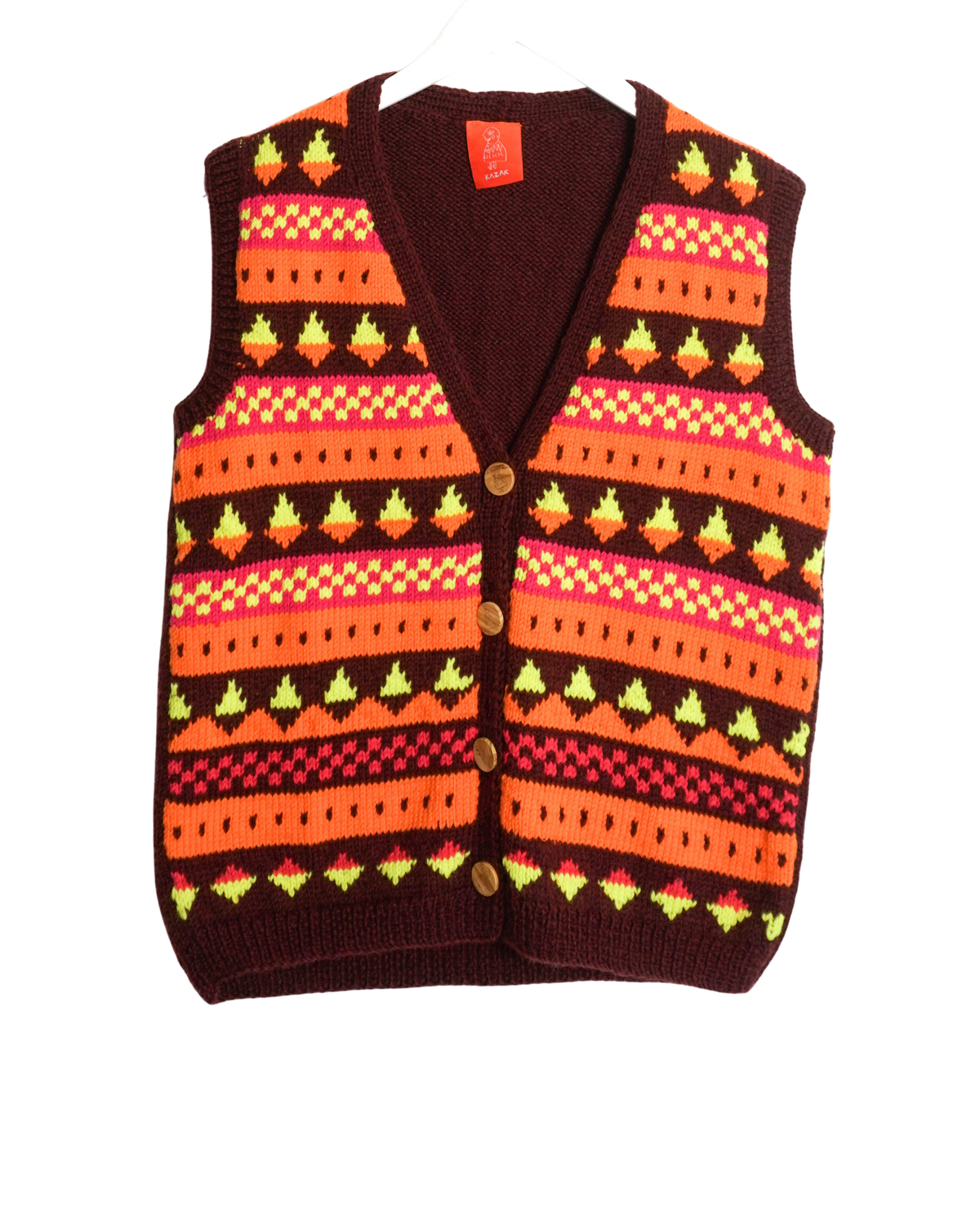 Anatolian Sunset Vest, one-off hand-knitted vest by Kazak Woolies