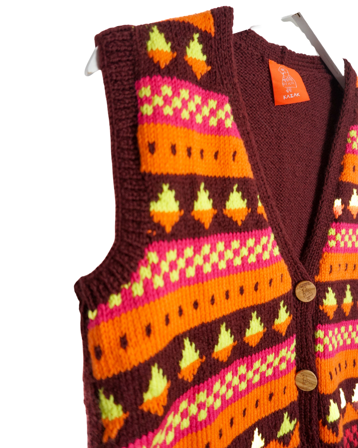 Anatolian Sunset Vest, one-off hand-knitted vest by Kazak Woolies