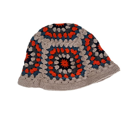 Autumn Squares Hat, one-off hand-crocheted hat by Kazak Woolies