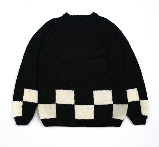 Beige Checkered Black Jumper, one-off hand-knitted jumper by Kazak Woolies