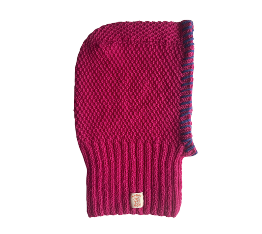 Berry Pink Balaclava, one-off hand-knitted balaclava by Kazak Woolies