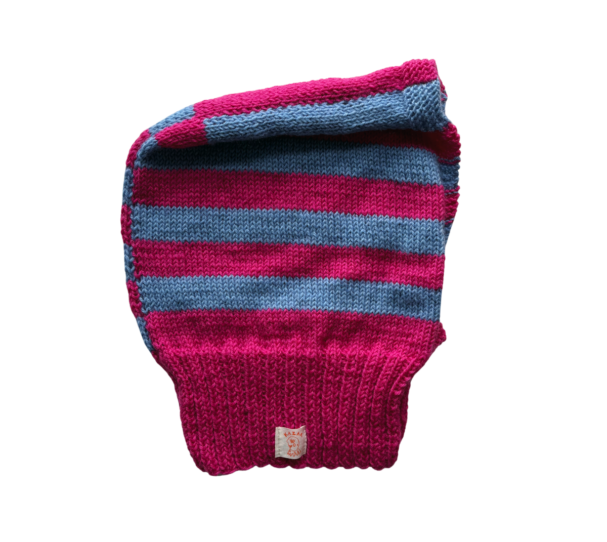 Berry Stripe Balaclava, one-off hand-knitted balaclava by Kazak Woolies