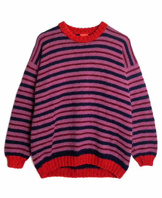 Berry Stripe Jumper, one-off hand-knitted jumper by Kazak Woolies