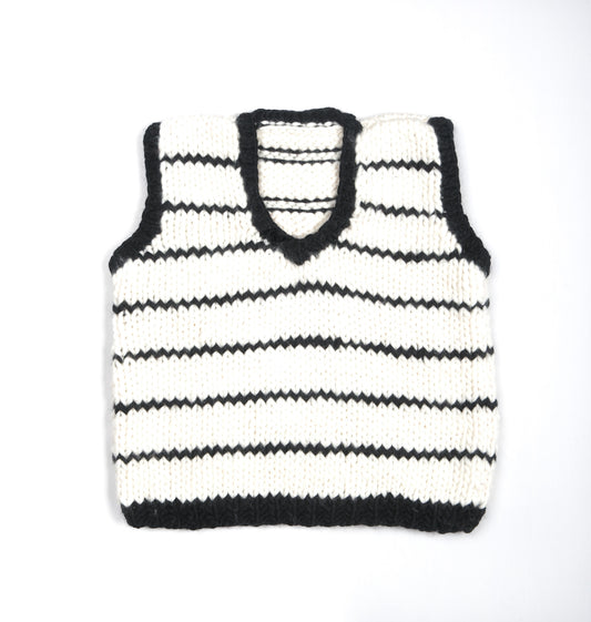 Black and White Striped Vest, one-off hand-knitted vest by Kazak Woolies