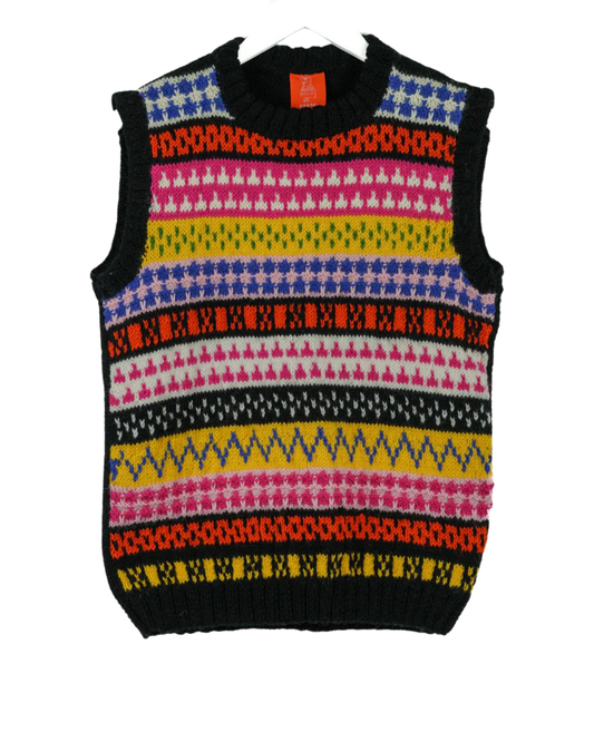 Black Heritage Vest, one-off hand-knitted vest by Kazak Woolies