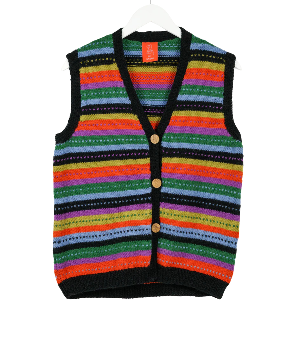 Black Neon Sleeveless Cardigan, one-off hand-knitted sleeveless cardigan by Kazak Woolies