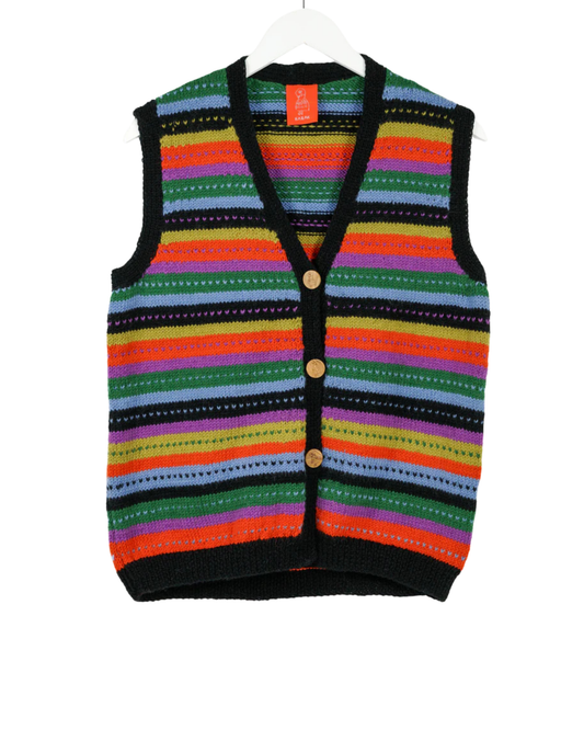 Black Neon Sleeveless Cardigan, one-off hand-knitted sleeveless cardigan by Kazak Woolies