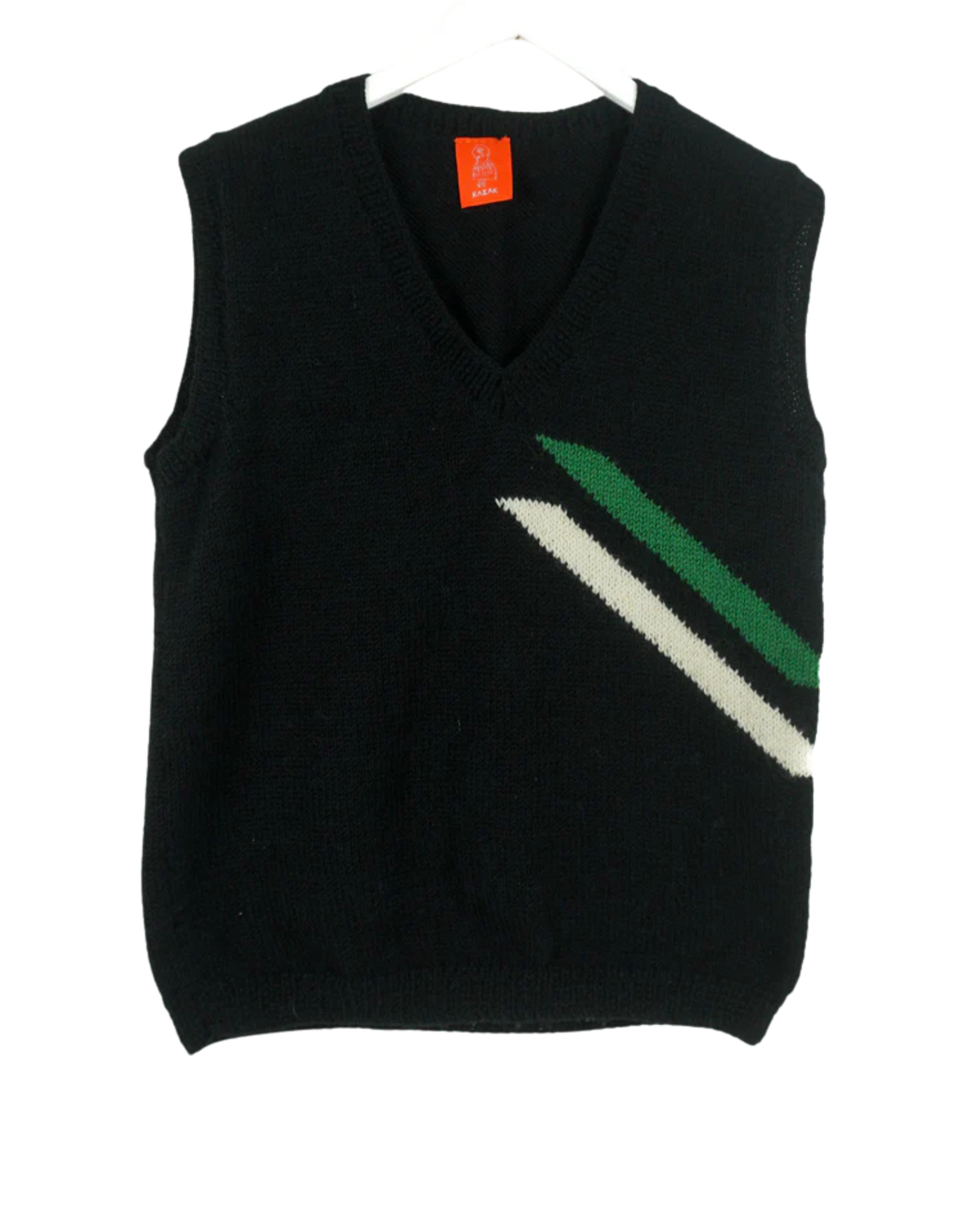 Black Striped Vest, one-off hand-knitted vest by Kazak Woolies