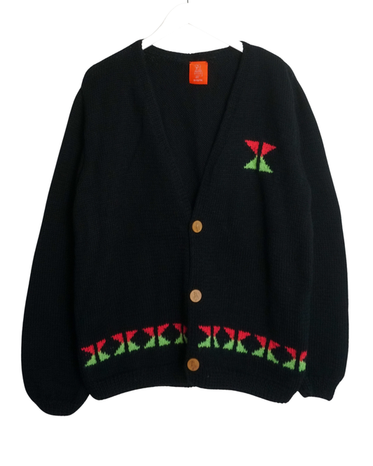 Black Tulip Cardigan, one-off hand-knitted cardigan by Kazak Woolies