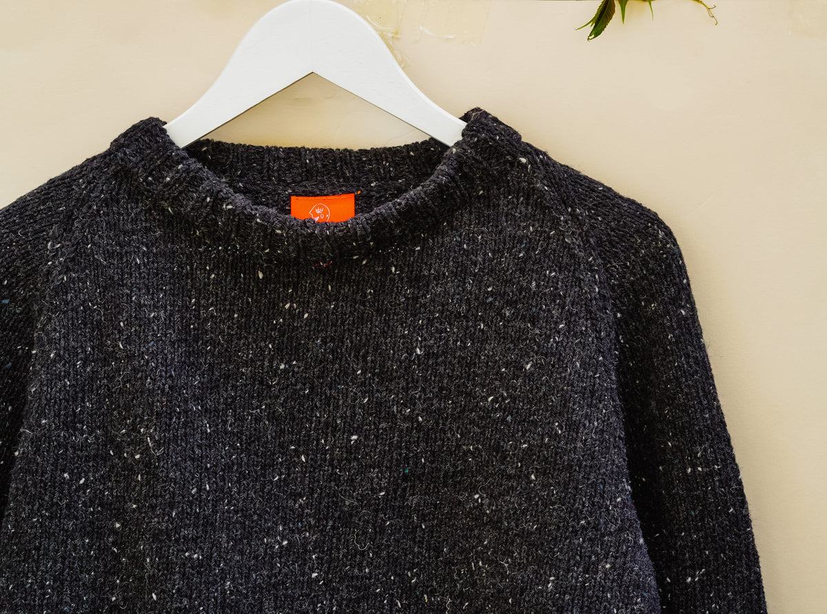 Black Wool Jumper, one-off hand-knitted jumper by Kazak Woolies