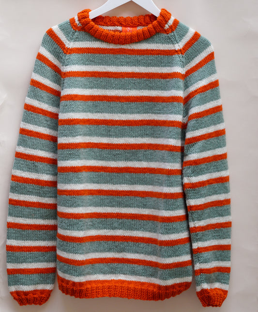 Blood Orange Neck jumper, one-off hand-knitted jumper by Kazak Woolies