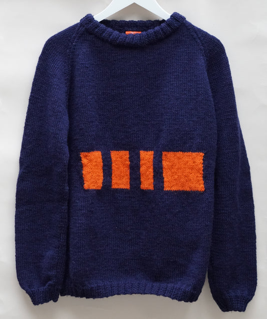 Blood Orange Patched Jumper, one-off hand-knitted jumper by Kazak Woolies