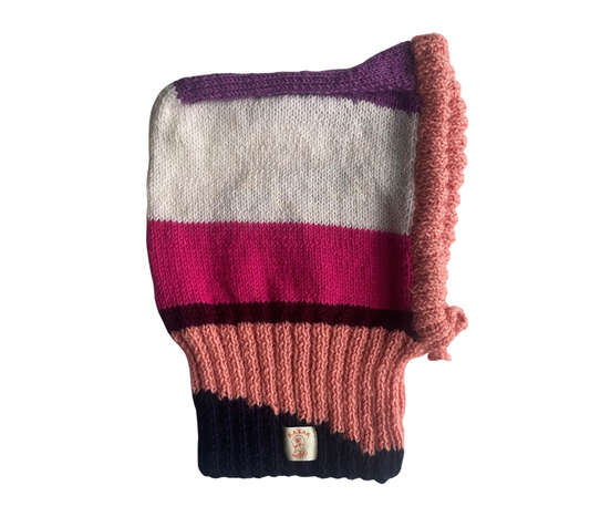 Bloom Block Balaclava, one-off hand-knitted balaclava by Kazak Woolies