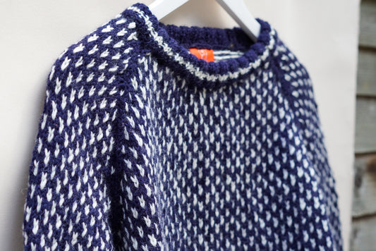 Blue and White Fisherman Jumper, one-off hand-knitted jumper by Kazak Woolies
