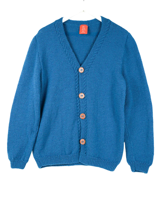 Blue Deck Cardigan, one-off hand-knitted cardigan by Kazak Woolies