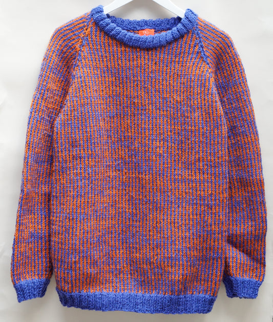 Blue Neck Jumper, one-off hand-knitted jumper by Kazak Woolies