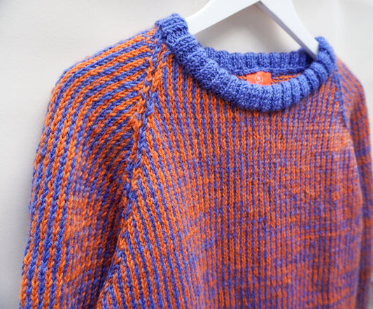 Blue Neck Jumper, one-off hand-knitted jumper by Kazak Woolies