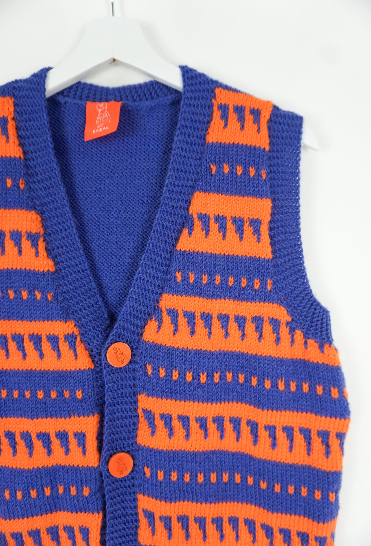 Brick Beat Sleeveless Cardigan, one-off hand-knitted sleeveless cardigan by Kazak Woolies