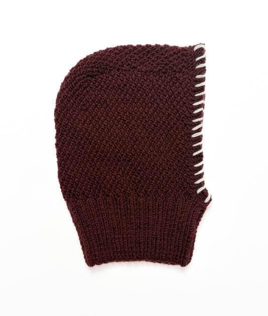 Brown Stitched Balaclava, one-off hand-knitted balaclava by Kazak Woolies