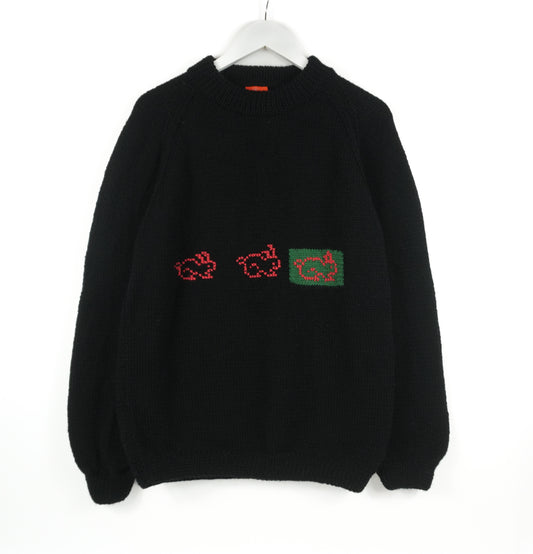 Bunnies Black Jumper, one-off hand-knitted jumper by Kazak Woolies