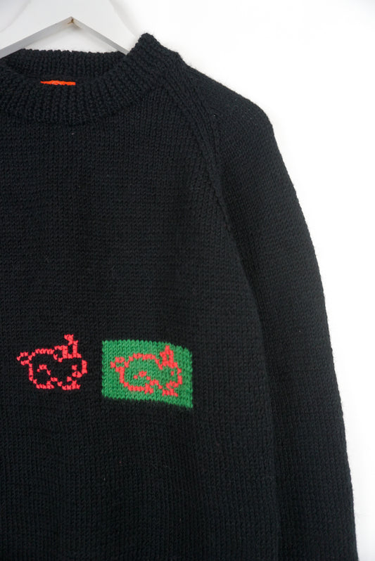 Bunnies Black Jumper, one-off hand-knitted jumper by Kazak Woolies