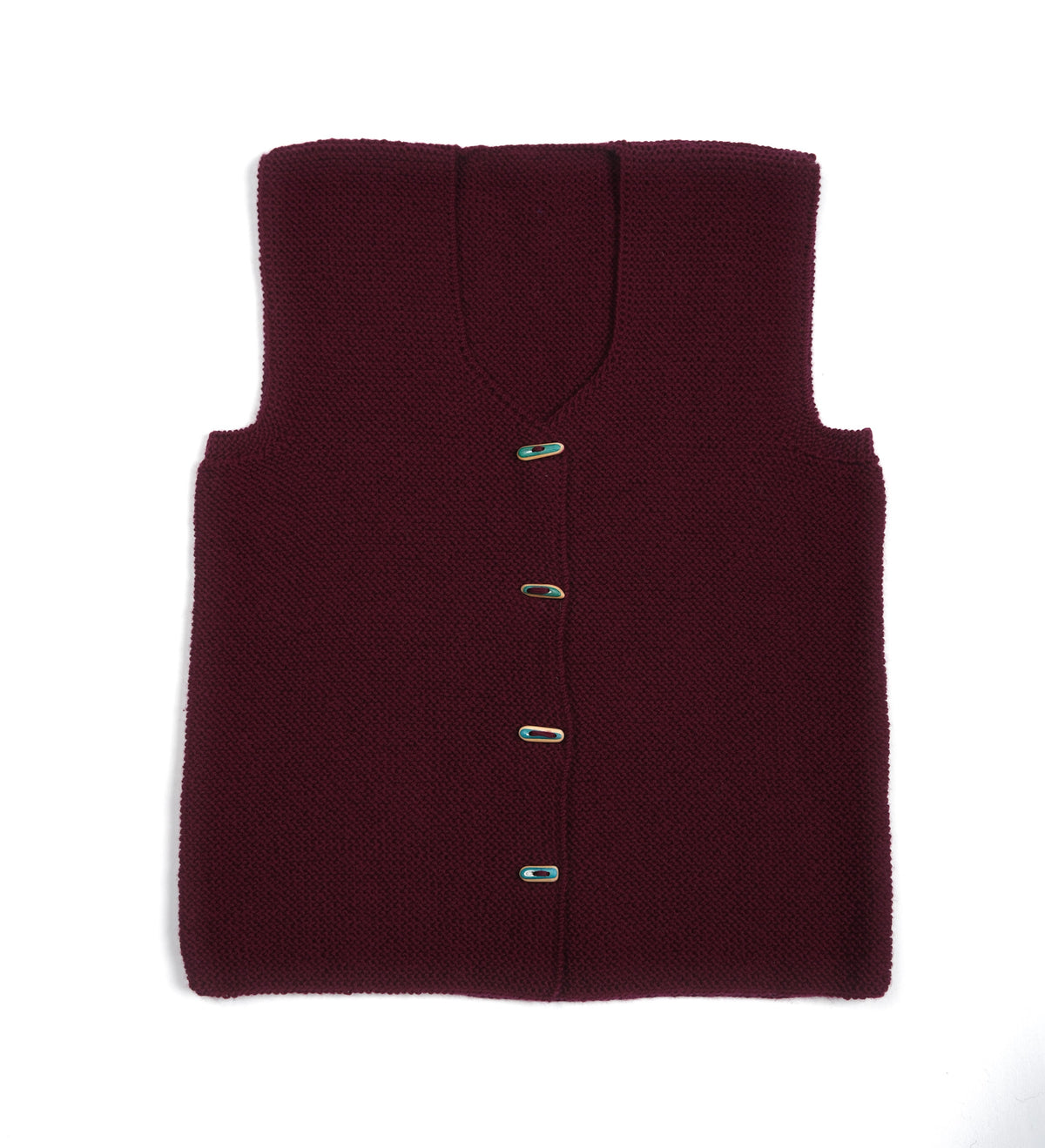 Burgundy Button Vest, one-off hand-knitted vest by Kazak Woolies