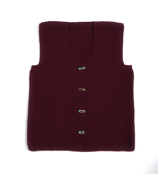 Burgundy Button Vest, one-off hand-knitted vest by Kazak Woolies