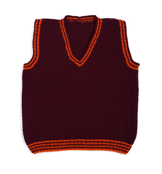 Burgundy Vest, one-off hand-knitted vest by Kazak Woolies