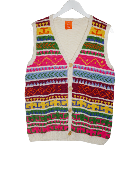 Caravan Vest, one-off hand-knitted vest by Kazak Woolies