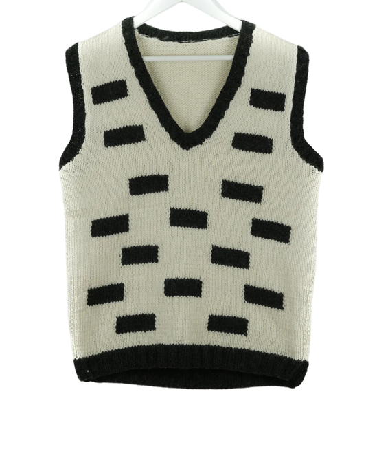 Charcoal Bold Lines Vest, one-off hand-knitted vest by Kazak Woolies