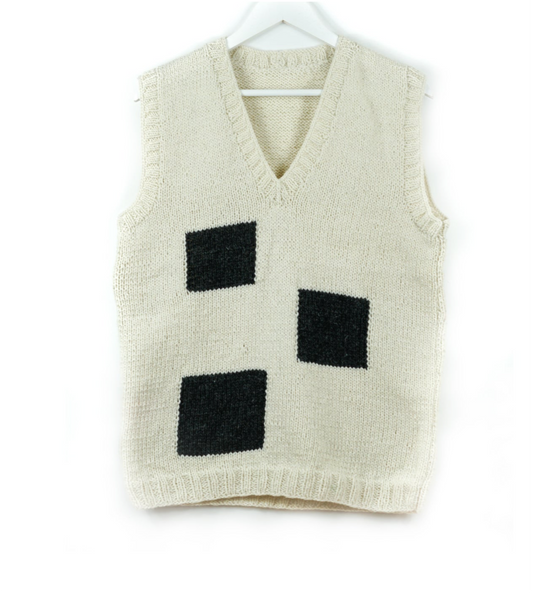 Checkered Black and White Vest, one-off hand-knitted vest by Kazak Woolies