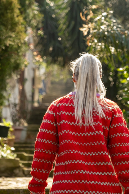 Chilli Red Jumper, one-off hand-knitted jumper by Kazak Woolies