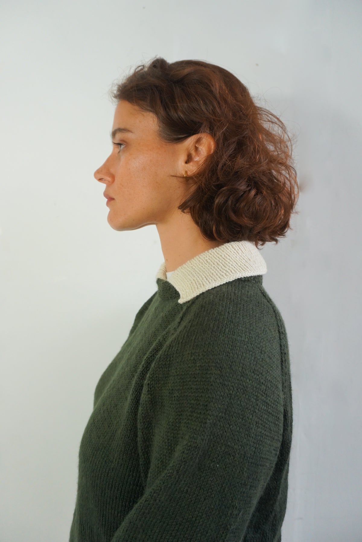 Cream Collar Forest Jumper, one-off hand-knitted jumper by Kazak Woolies